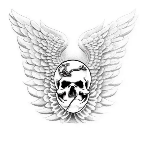 guardian angel with a skull on the wings tattoo design idea