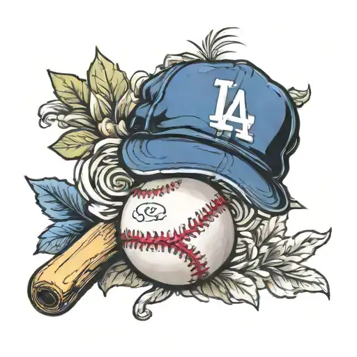 baseball with la dodgers hat sitting tattoo design idea