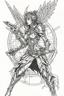 Combine elements of techno music and Norse mythology to create a futuristic Valkyrie warrior DJ tattoo design idea