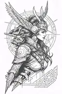 Combine elements of techno music and Norse mythology to create a futuristic Valkyrie warrior DJ tattoo design idea