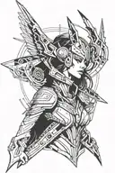 Combine elements of techno music and Norse mythology to create a futuristic Valkyrie warrior DJ tattoo design idea