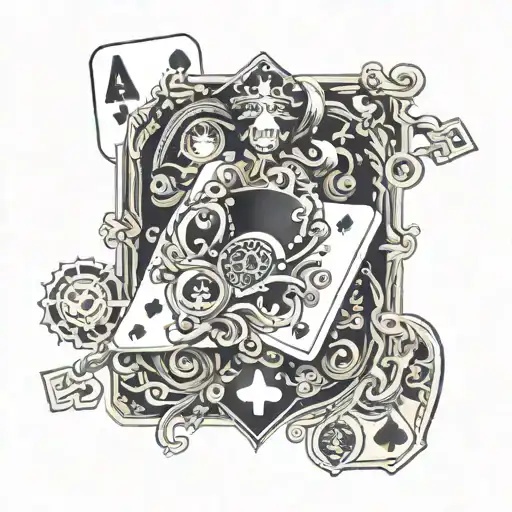 A deck of cards with each card representing a different object like a key, watch, or camera tattoo design idea