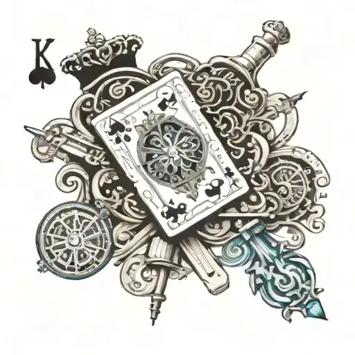 A deck of cards with each card representing a different object like a key, watch, or camera tattoo design idea