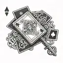 A deck of cards with each card representing a different object like a key, watch, or camera tattoo design idea