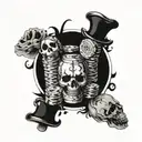 A casino chip stack with objects engraved on each chip like a globe, skull, and hourglass tattoo design idea