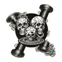 A casino chip stack with objects engraved on each chip like a globe, skull, and hourglass tattoo design idea