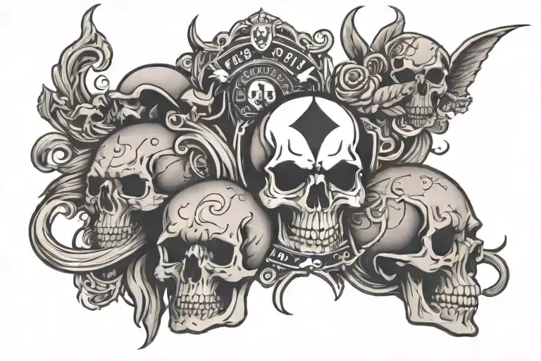 derby county themed black and grey with skulls tattoo design idea