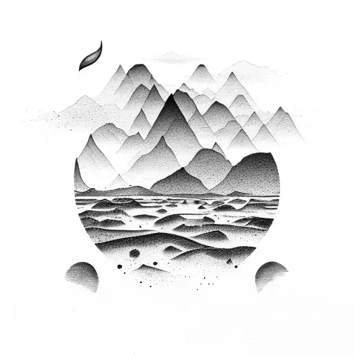 ocean desert mountains tattoo design idea