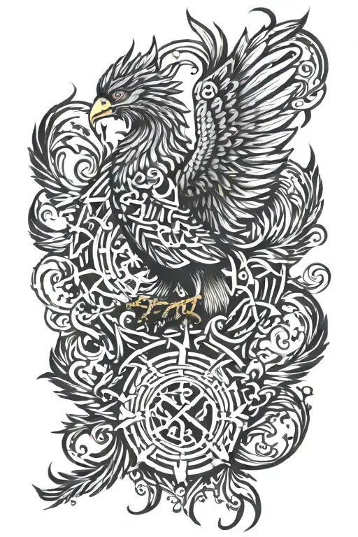 phenix with transformation alchemy symbol tattoo design idea