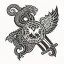 marvel SHIELD organisation and HYDRA Organisation logo merged, on left the SHIELD logo and On Right HYDRA logo, tattoo design idea