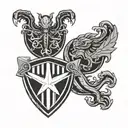 marvel SHIELD organisation and HYDRA Organisation logo merged, on left the SHIELD logo and On Right HYDRA logo, tattoo design idea