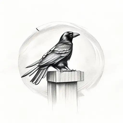 A sketch-style tattoo of a crow holding a carpenter's pencil tattoo design idea