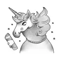 Unicorn on a skateboard drinking a beer tattoo design idea