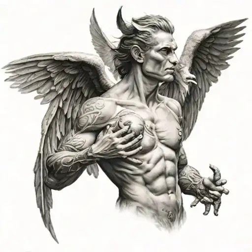one Life angel with demon wings tattoo design idea
