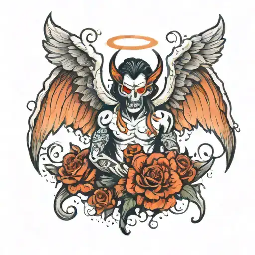 one Life angel with demon wings tattoo design idea