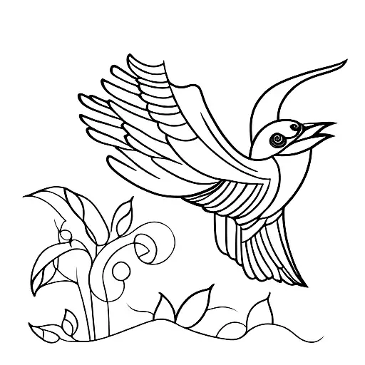 Bird in flight with fine line details tattoo design idea