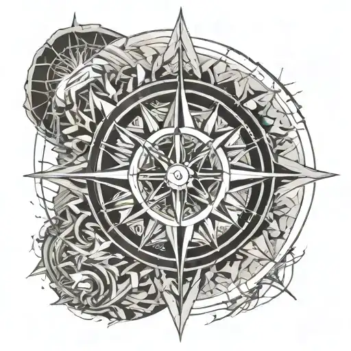 electricity fire water earth wind compass tattoo design idea