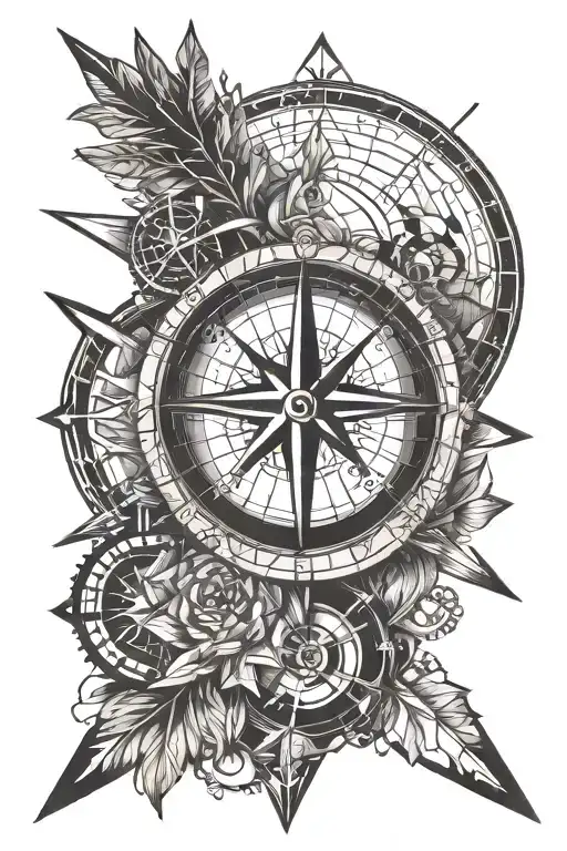 develop a tattoo in the shape of an arrow for the forearm where it is made up of a compass rose with a terrestrial globe tattoo design idea