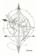 develop a tattoo in the shape of an arrow for the forearm where it is made up of a compass rose with a terrestrial globe tattoo design idea