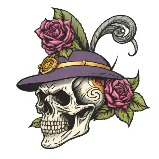 skull wearing helmet with plum tattoo design idea