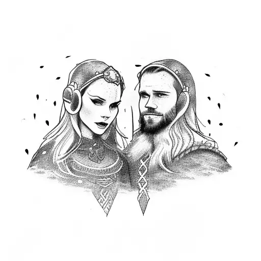 musical Viking couple  tattoo design idea