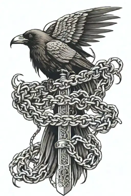 crow, snake, chains, katana tattoo design idea
