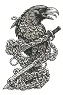 crow, snake, chains, katana tattoo design idea