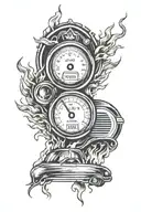 simple speedometer at 140 kmh with flames inside of a car tyer  tattoo design idea