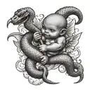 gangster baby cupid fighting snake tattoo design idea
