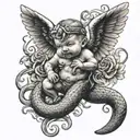 gangster baby cupid fighting snake tattoo design idea