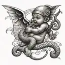 gangster baby cupid fighting snake tattoo design idea