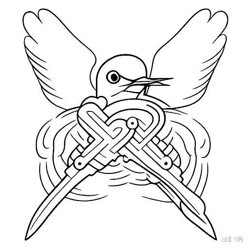 A minimalist tattoo design of a swallow bird carrying the letter B, symbolizing your love for your family and photography tattoo design idea