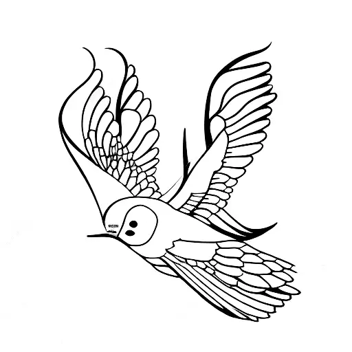A minimalist tattoo design of a swallow bird carrying the letter B, tattoo design idea