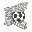 A smore with a soccer ball as the marshmallow, surrounded by flames and graham crackers tattoo design idea