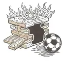 A smore with a soccer ball as the marshmallow, surrounded by flames and graham crackers tattoo design idea