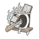 A smore with a soccer ball as the marshmallow, surrounded by flames and graham crackers tattoo design idea