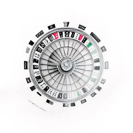 A tattoo design of a roulette wheel made out of different food items, representing your occupation as a gambling game tester tattoo design idea