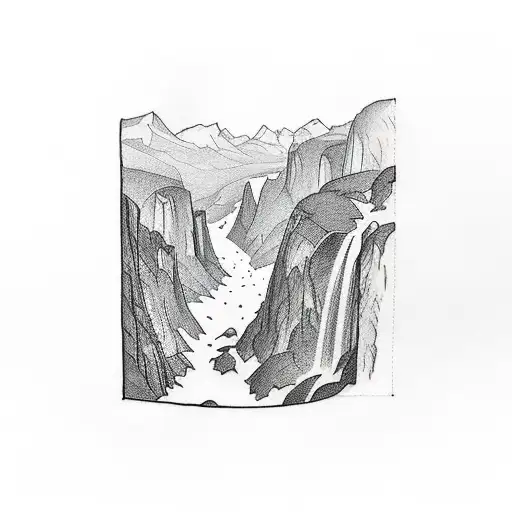 geometric tattoo of yosemite falls tattoo design idea