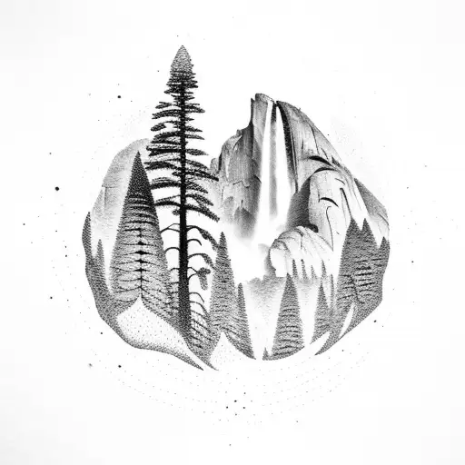 geometric tattoo of yosemite falls tattoo design idea
