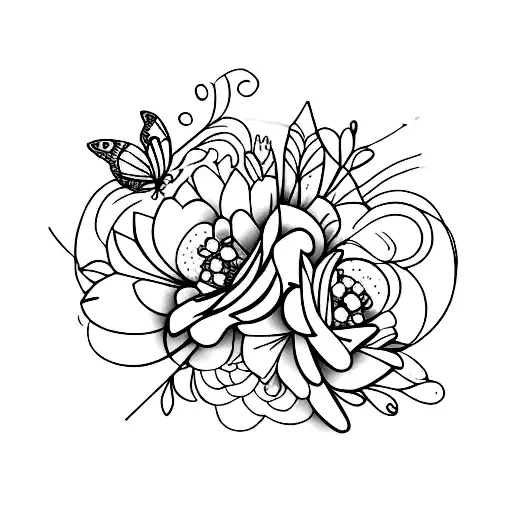 A whimsical design of girly things like flowers, bows, and butterflies tattoo design idea