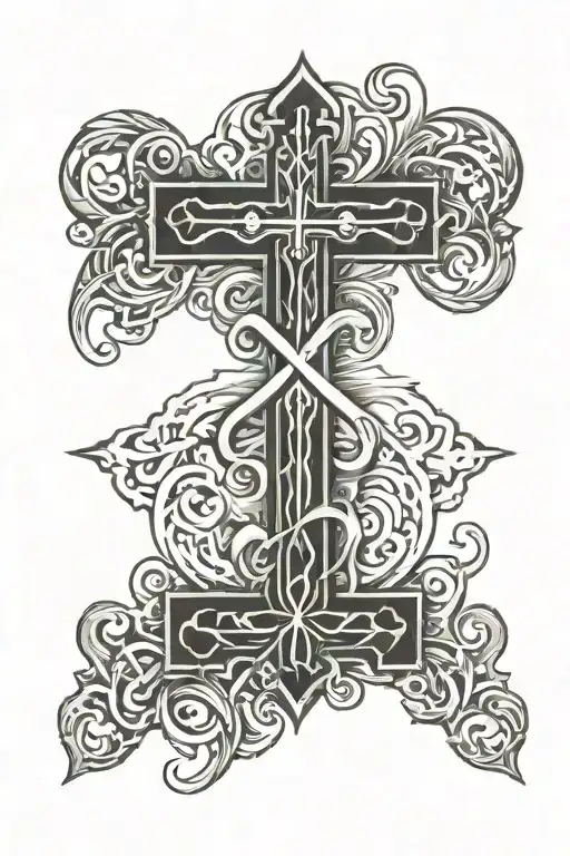 God and wisdom courage symbols cross x tattoo design idea