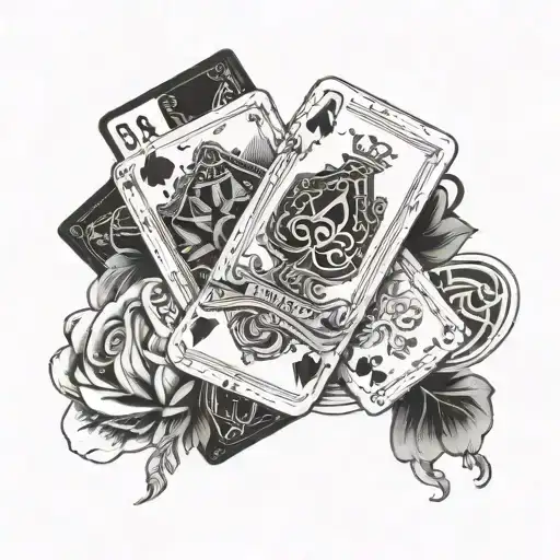 Create a tattoo design featuring a deck of cards and the numbers 90210 in a dotwork style tattoo design idea