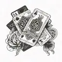 Create a tattoo design featuring a deck of cards and the numbers 90210 in a dotwork style tattoo design idea
