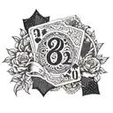 Create a tattoo design featuring a deck of cards and the numbers 90210 in a dotwork style tattoo design idea