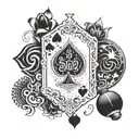 Create a tattoo design featuring a deck of cards and the numbers 90210 in a dotwork style tattoo design idea