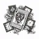 Create a tattoo design featuring a deck of cards and the numbers 90210 in a dotwork style tattoo design idea