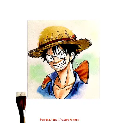A portrait of Luffy from One Piece with a paintbrush for a sword tattoo design idea