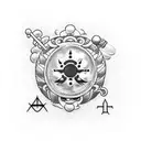 A dotwork tattoo featuring a fusion of One Piece characters and pharmaceutical symbols, representing your love for anime and your occupation as a pharmacist. tattoo design idea