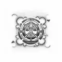 A dotwork tattoo featuring a fusion of One Piece characters and pharmaceutical symbols, representing your love for anime and your occupation as a pharmacist. tattoo design idea