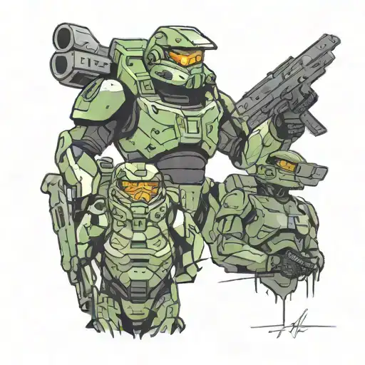 turtwing next to master chief and the arbiter  tattoo design idea